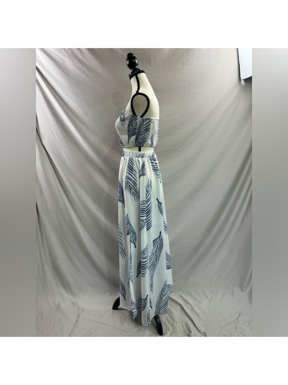 Boho White Tropical Print Tube Top & Split Thigh Skirt* - Picture 9 of 10